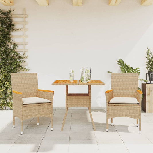 3-tlg. Garten-Essgruppe mit Kissen Beige Poly Rattan Akazie