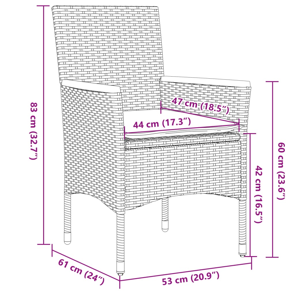 5-tlg. Garten-Essgruppe mit Kissen Grau Poly Rattan und Glas