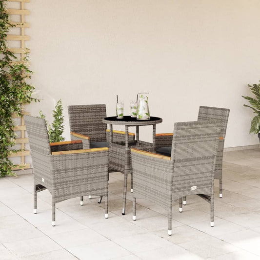 5-tlg. Garten-Essgruppe mit Kissen Grau Poly Rattan und Glas