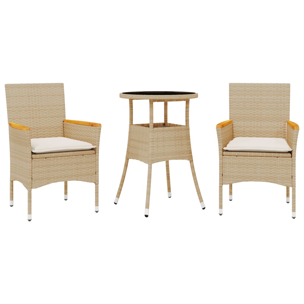 3-tlg. Garten-Essgruppe mit Kissen Beige Poly Rattan und Glas