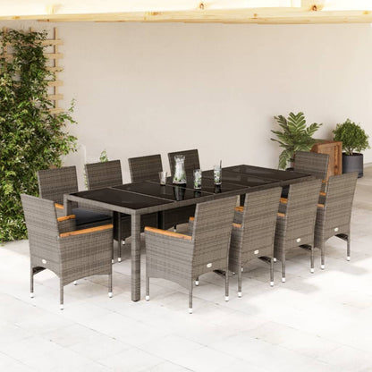 11-tlg. Garten-Essgruppe mit Kissen Grau Poly Rattan Glas