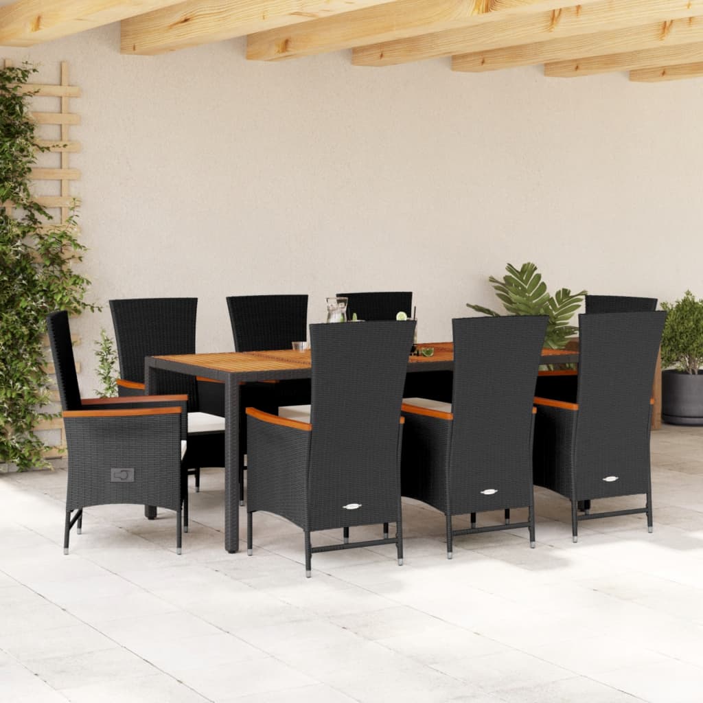 9-tlg. Garten-Essgruppe mit Kissen Schwarz Poly Rattan