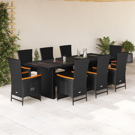 9-tlg. Garten-Essgruppe mit Kissen Schwarz Poly Rattan