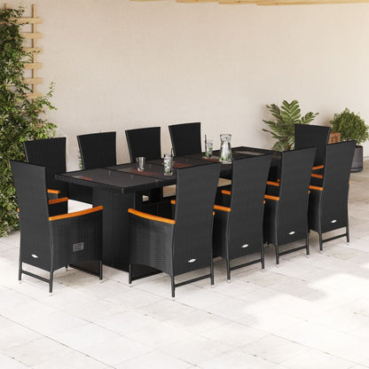 11-tlg. Garten-Essgruppe mit Kissen Schwarz Poly Rattan