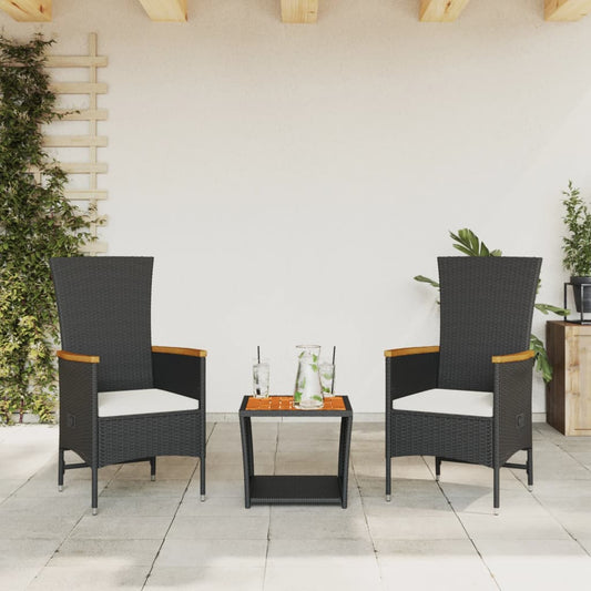 3-tlg. Garten-Essgruppe mit Kissen Schwarz Poly Rattan