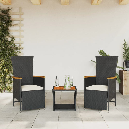 3-tlg. Garten-Essgruppe mit Kissen Schwarz Poly Rattan