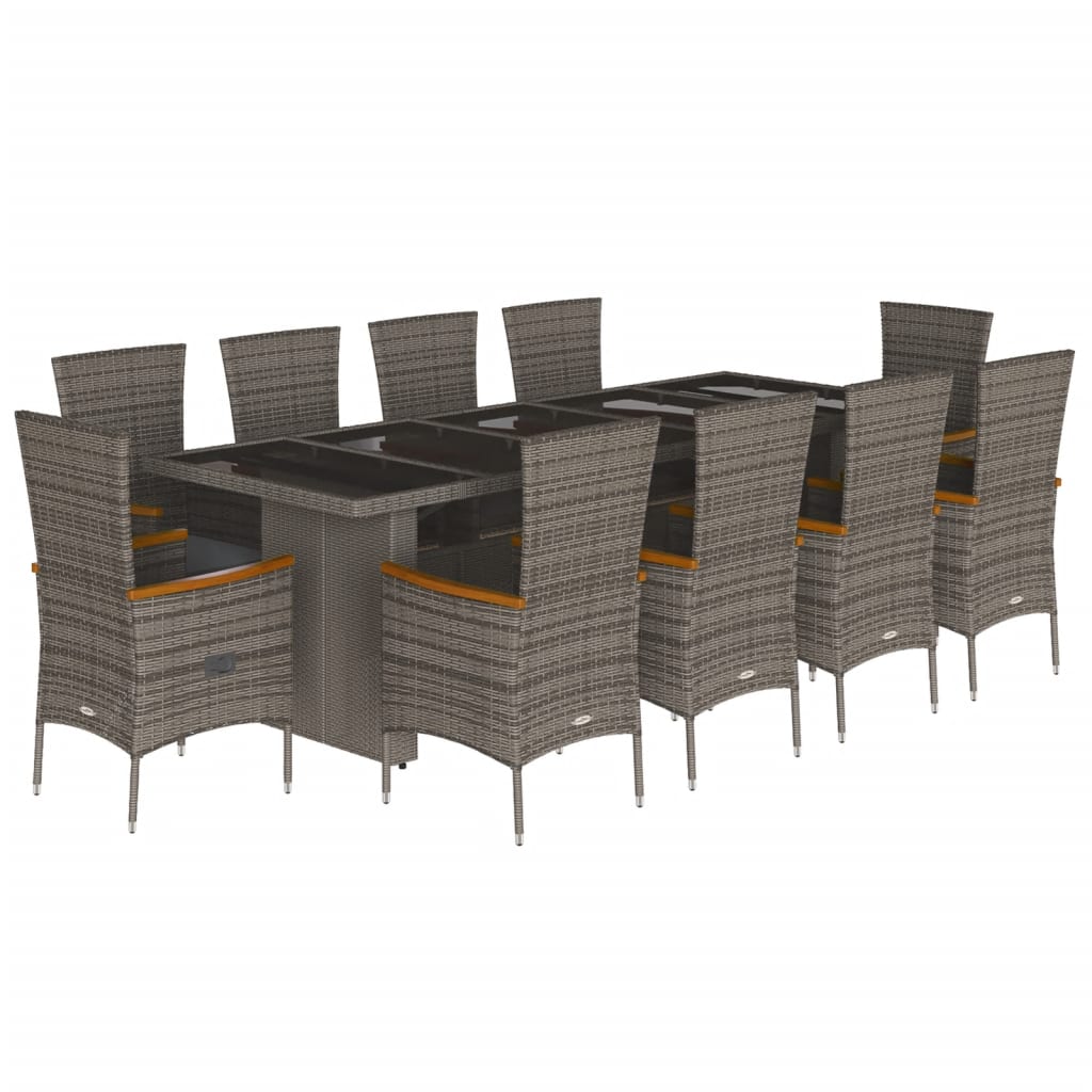 11-tlg. Garten-Essgruppe mit Kissen Grau Poly Rattan