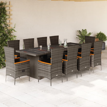 11-tlg. Garten-Essgruppe mit Kissen Grau Poly Rattan