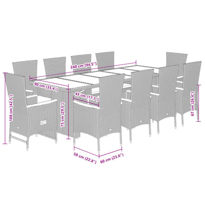 11-tlg. Garten-Essgruppe mit Kissen Grau Poly Rattan