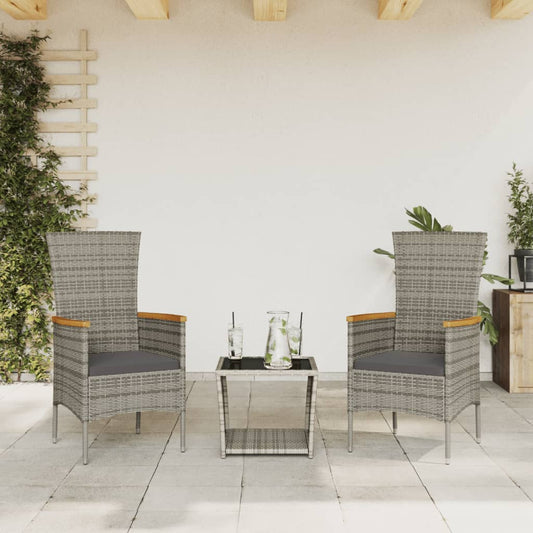 3-tlg. Garten-Essgruppe mit Kissen Grau Poly Rattan