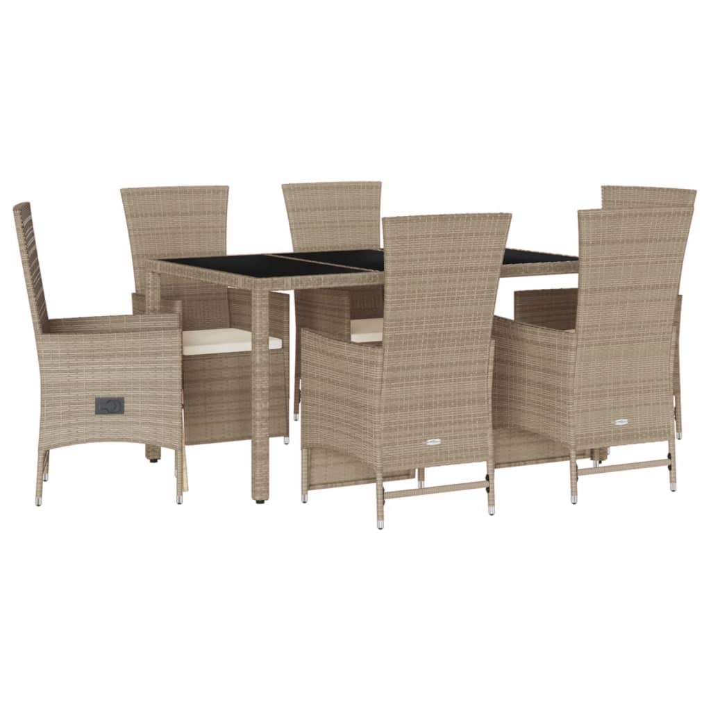 7-tlg. Garten-Essgruppe mit Kissen Beige Poly Rattan