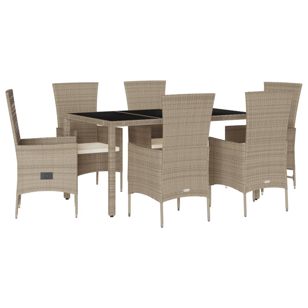 7-tlg. Garten-Essgruppe mit Kissen Beige Poly Rattan