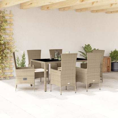 7-tlg. Garten-Essgruppe mit Kissen Beige Poly Rattan