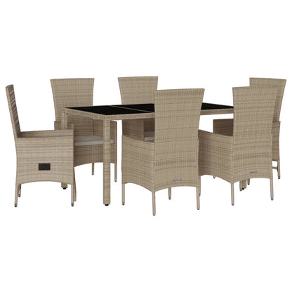 7-tlg. Garten-Essgruppe mit Kissen Beige Poly Rattan