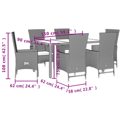 7-tlg. Garten-Essgruppe mit Kissen Beige Poly Rattan