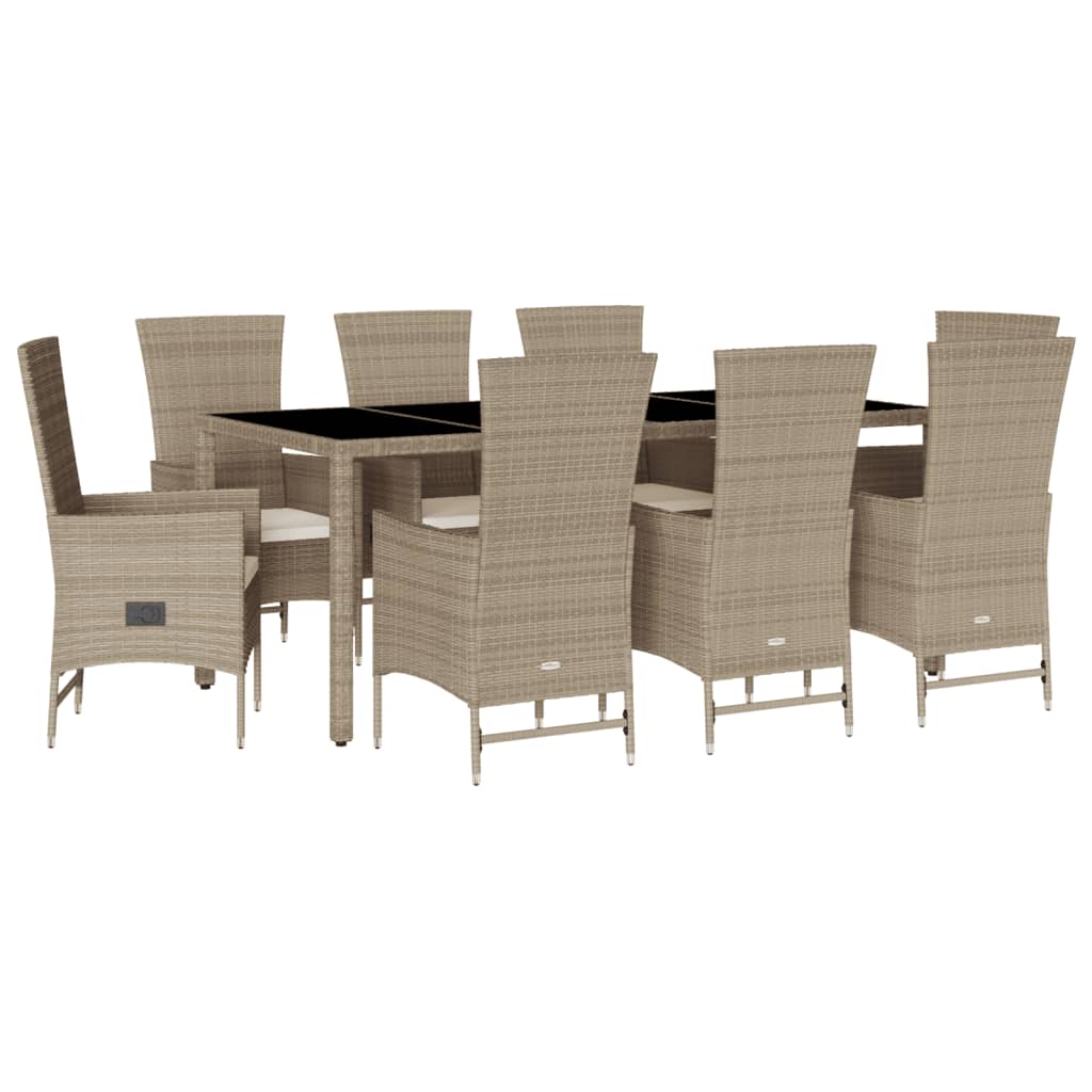 9-tlg. Garten-Essgruppe mit Kissen Beige Poly Rattan