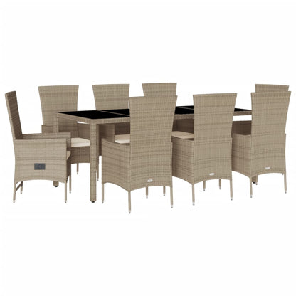 9-tlg. Garten-Essgruppe mit Kissen Beige Poly Rattan