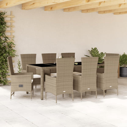 9-tlg. Garten-Essgruppe mit Kissen Beige Poly Rattan