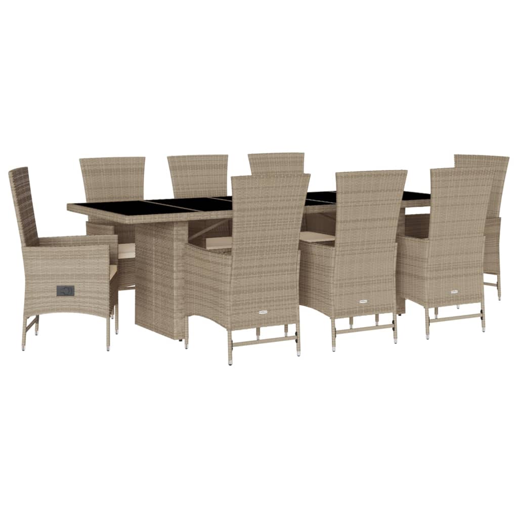 9-tlg. Garten-Essgruppe mit Kissen Beige Poly Rattan