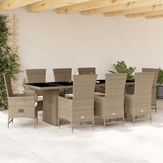 9-tlg. Garten-Essgruppe mit Kissen Beige Poly Rattan