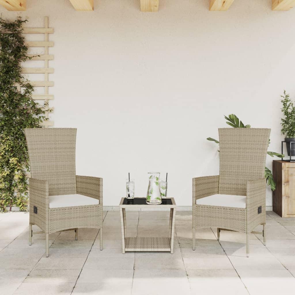 3-tlg. Garten-Essgruppe mit Kissen Beige Poly Rattan