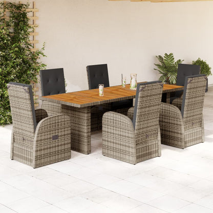 7-tlg. Garten-Essgruppe mit Kissen Grau Poly Rattan