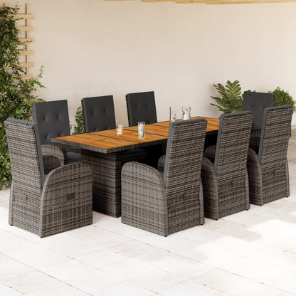 9-tlg. Garten-Essgruppe mit Kissen Grau Poly Rattan