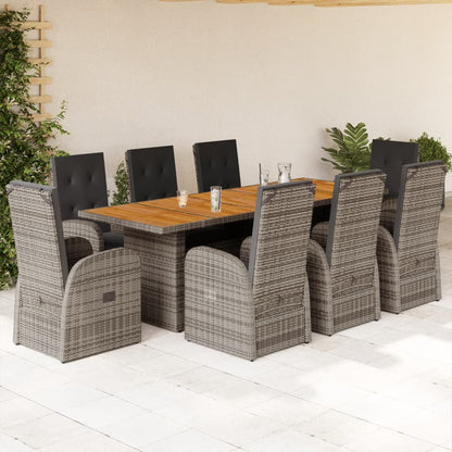 9-tlg. Garten-Essgruppe mit Kissen Grau Poly Rattan