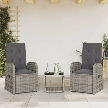 3-tlg. Garten-Essgruppe mit Kissen Grau Poly Rattan