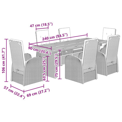 7-tlg. Garten-Essgruppe mit Kissen Grau Poly Rattan