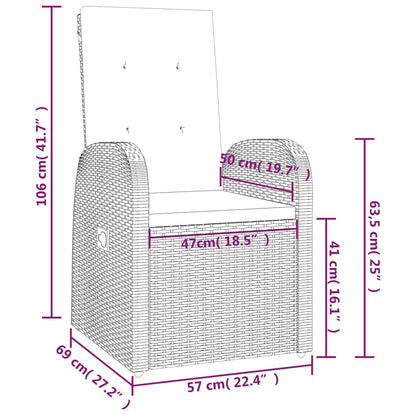 9-tlg. Garten-Essgruppe mit Kissen Grau Poly Rattan