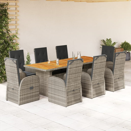 9-tlg. Garten-Essgruppe mit Kissen Grau Poly Rattan