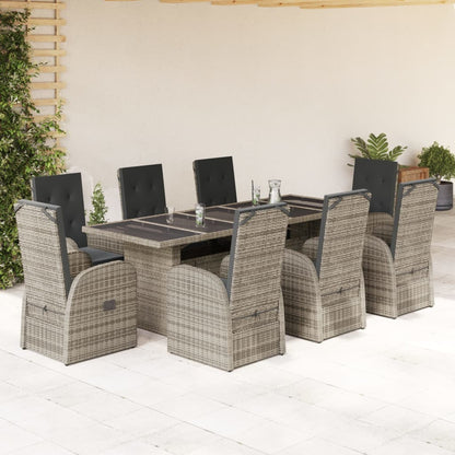 9-tlg. Garten-Essgruppe mit Kissen Grau Poly Rattan