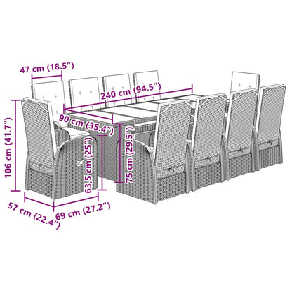 11-tlg. Garten-Essgruppe mit Kissen Grau Poly Rattan