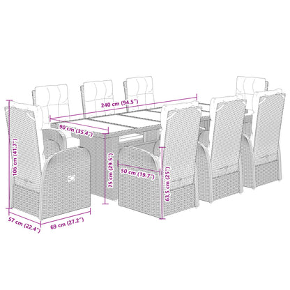 9-tlg. Garten-Essgruppe mit Kissen Schwarz Poly Rattan