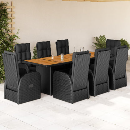 9-tlg. Garten-Essgruppe mit Kissen Schwarz Poly Rattan