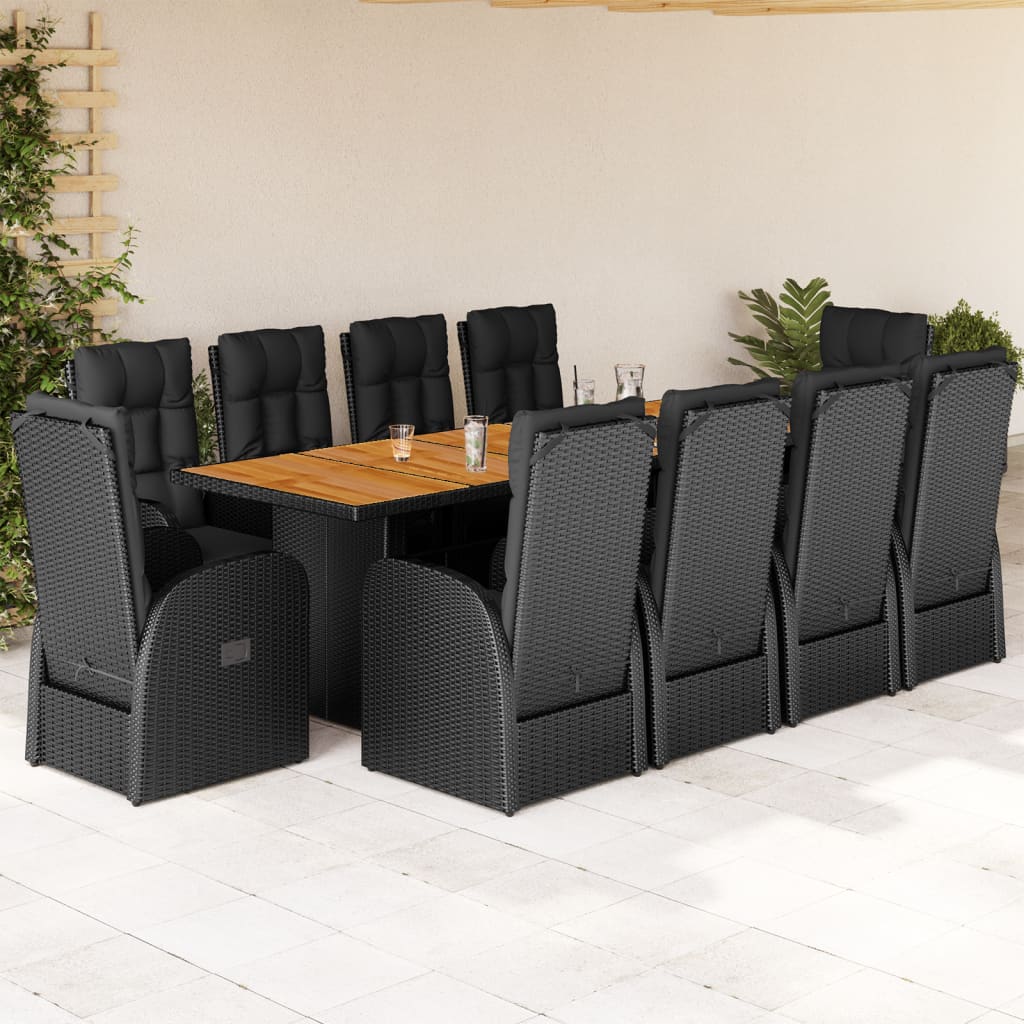 11-tlg. Garten-Essgruppe mit Kissen Schwarz Poly Rattan