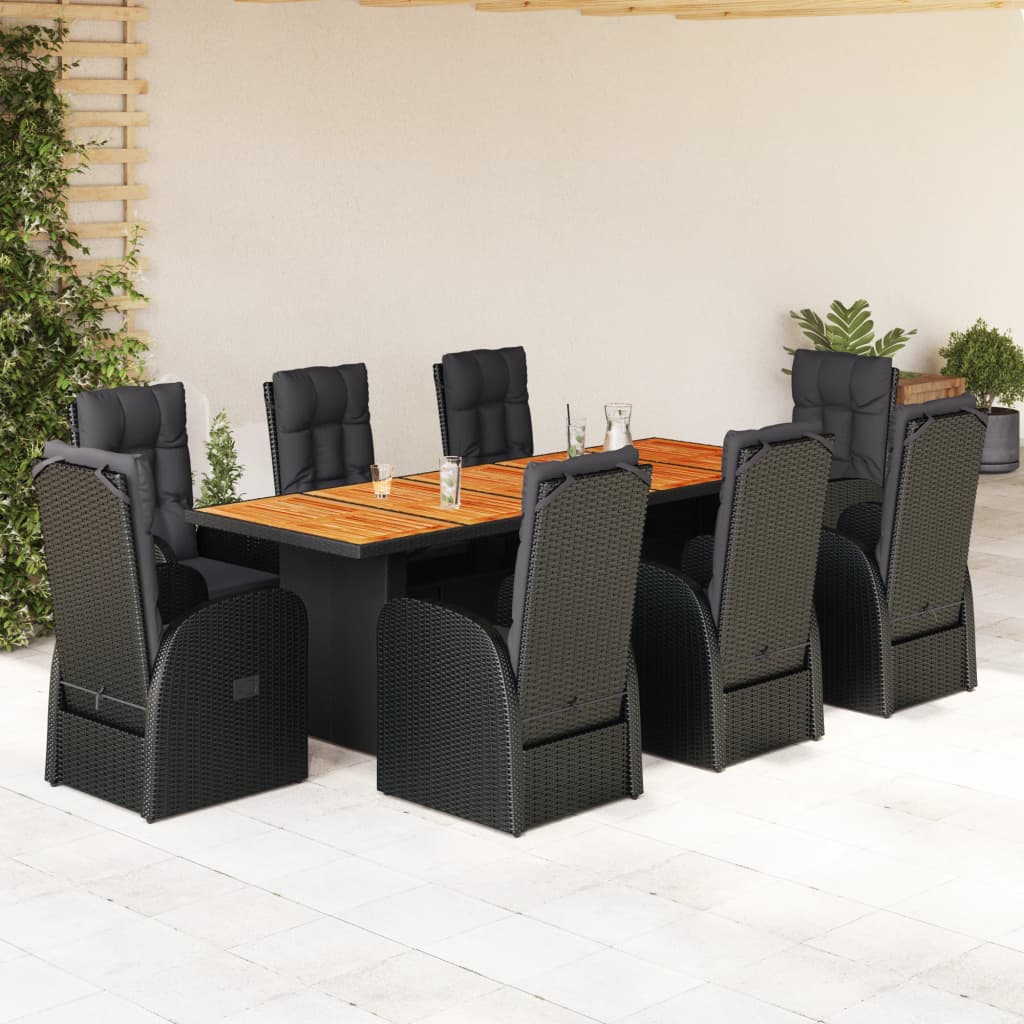 9-tlg. Garten-Essgruppe mit Kissen Schwarz Poly Rattan