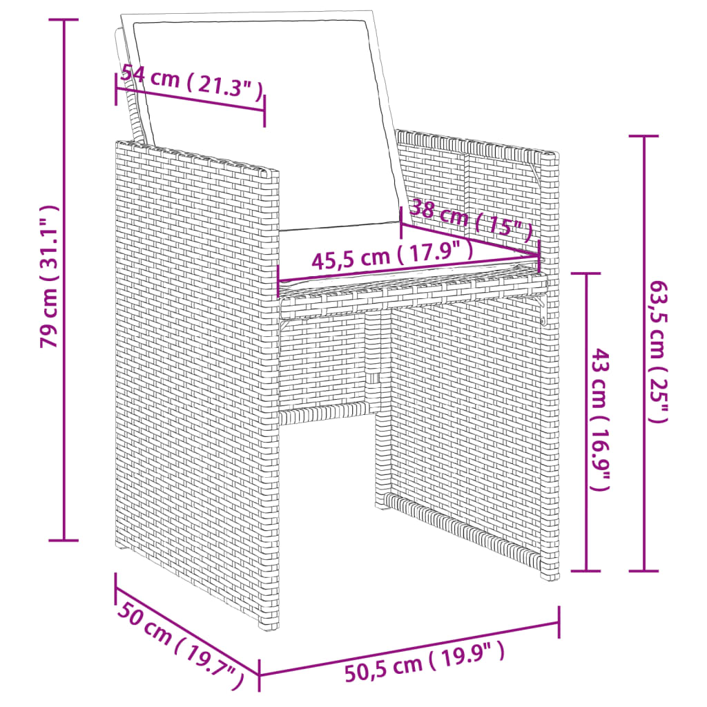 7-tlg. Garten-Essgruppe mit Kissen Schwarz Poly Rattan