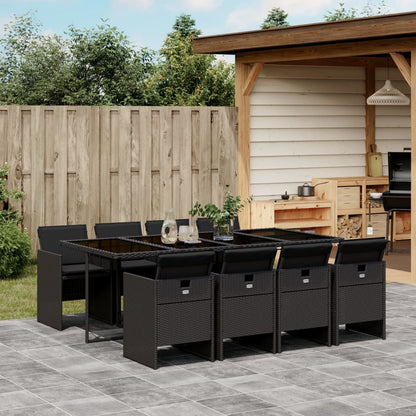 9-tlg. Garten-Essgruppe mit Kissen Schwarz Poly Rattan