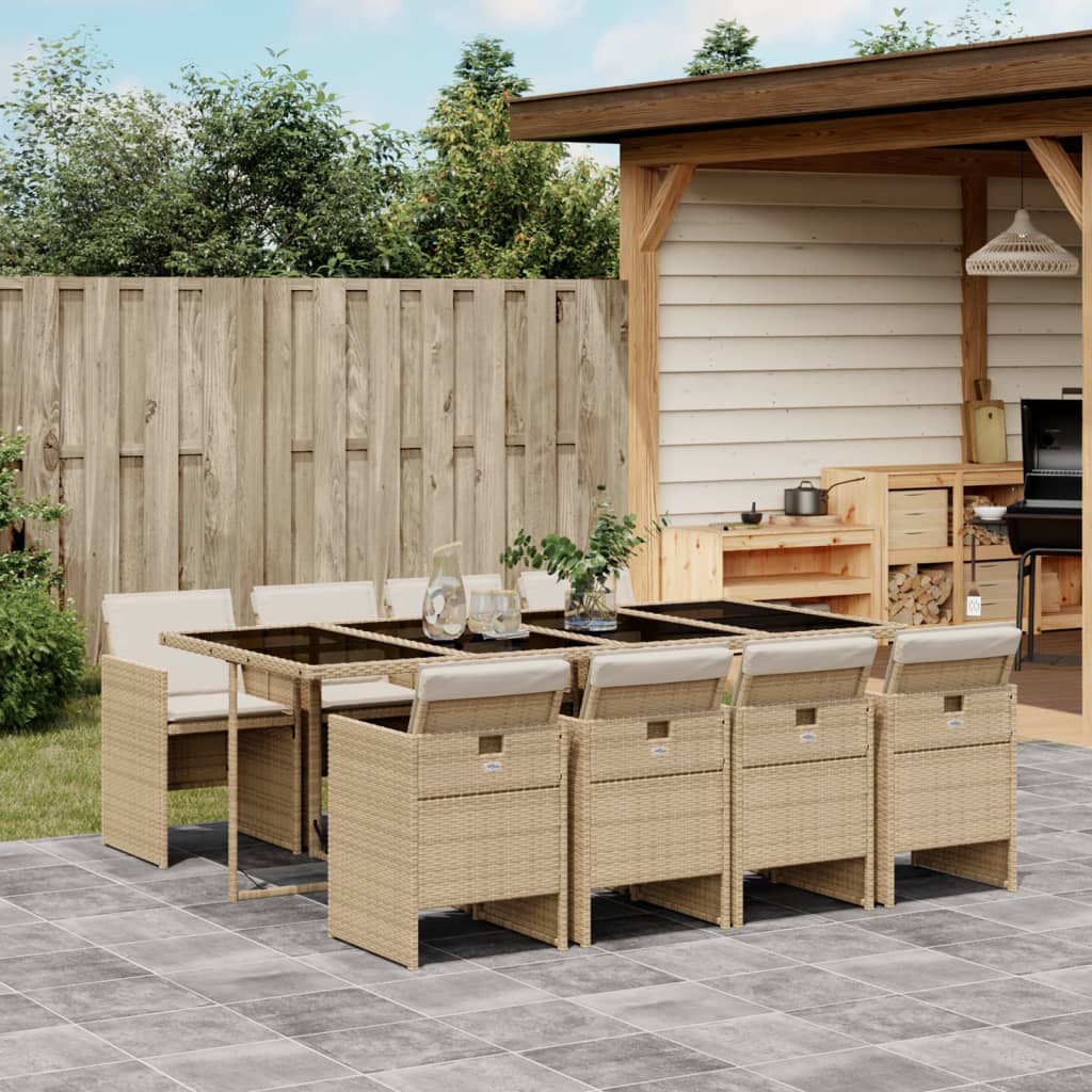 9-tlg. Garten-Essgruppe mit Kissen Beige Poly Rattan