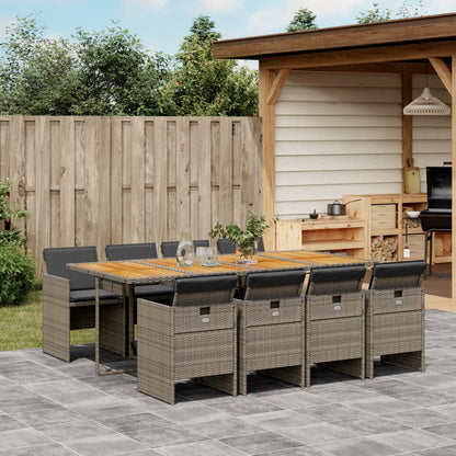 9-tlg. Garten-Essgruppe mit Kissen Grau Poly Rattan