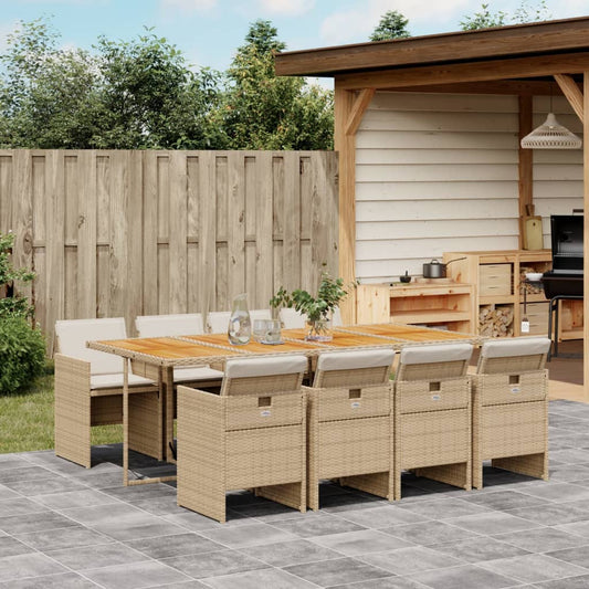 9-tlg. Garten-Essgruppe mit Kissen Beige Poly Rattan