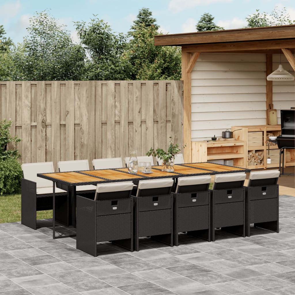 11-tlg. Garten-Essgruppe mit Kissen Schwarz Poly Rattan