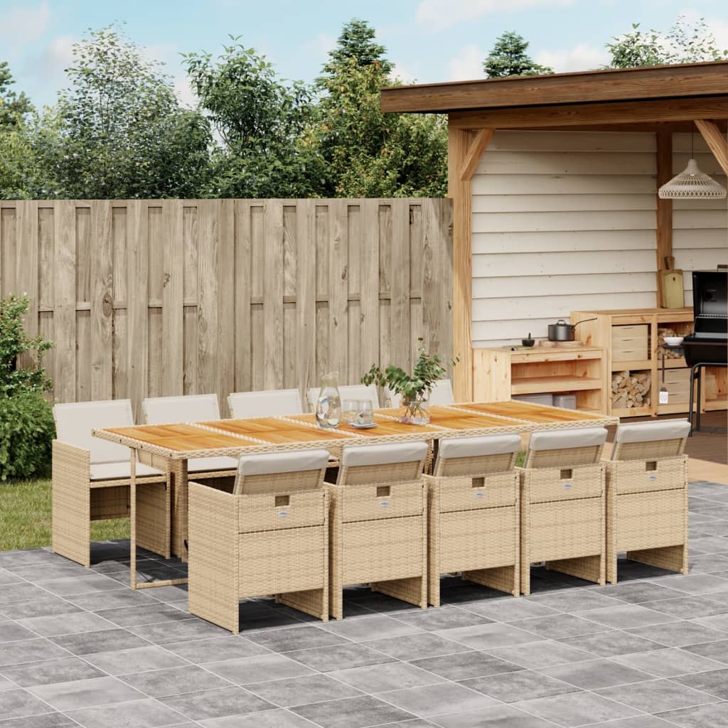 11-tlg. Garten-Essgruppe mit Kissen Beige Poly Rattan