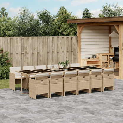 13-tlg. Garten-Essgruppe mit Kissen Beige Poly Rattan
