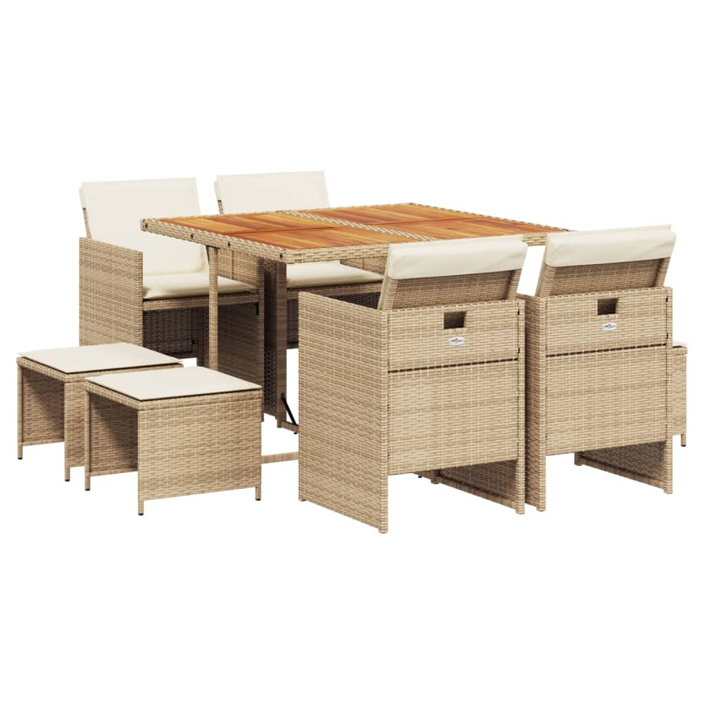 9-tlg. Garten-Essgruppe mit Kissen Beige Poly Rattan