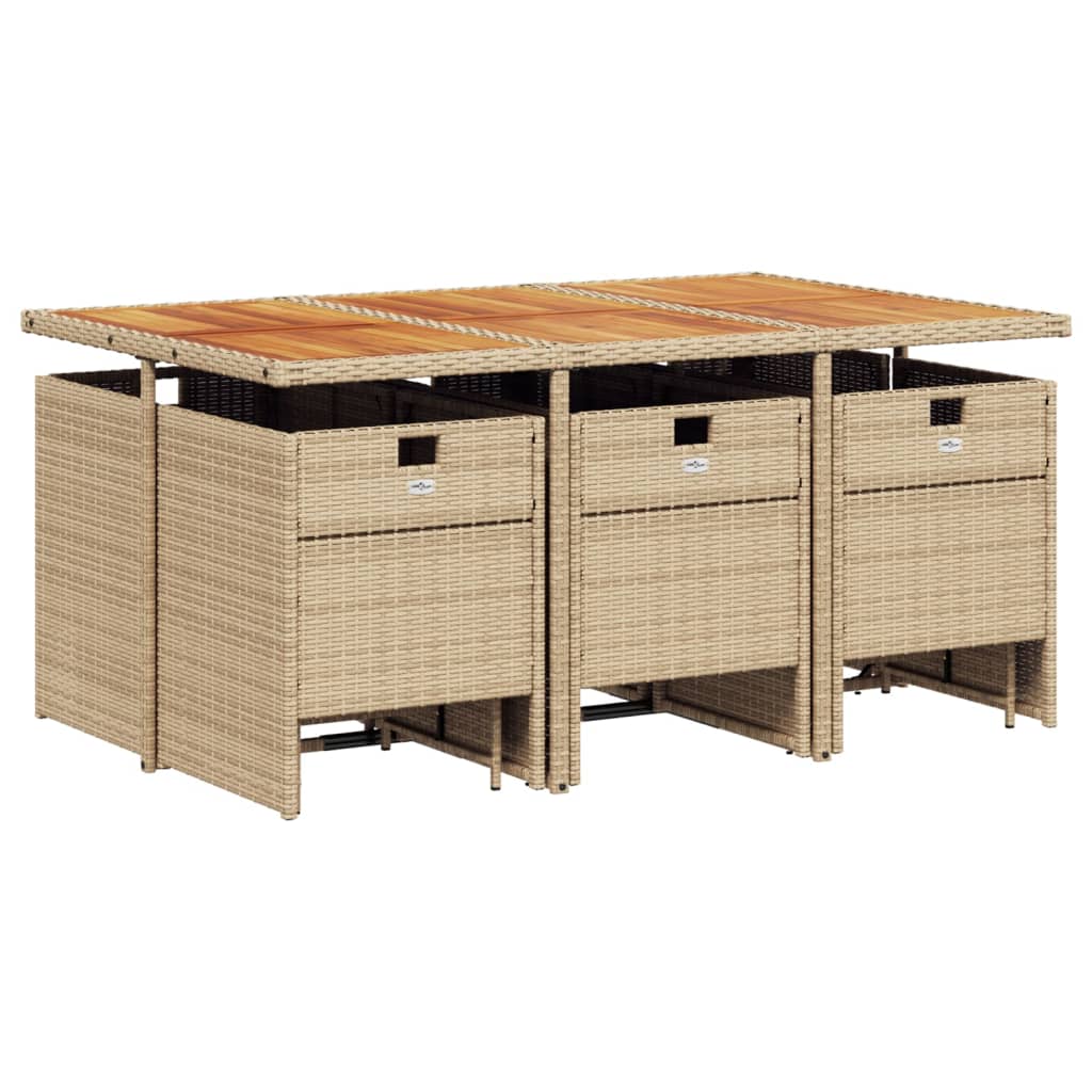 11-tlg. Garten-Essgruppe mit Kissen Beige Poly Rattan