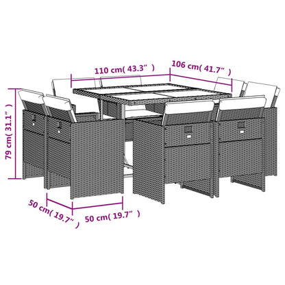 9-tlg. Garten-Essgruppe mit Kissen Braun Poly Rattan