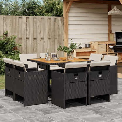 9-tlg. Garten-Essgruppe mit Kissen Schwarz Poly Rattan